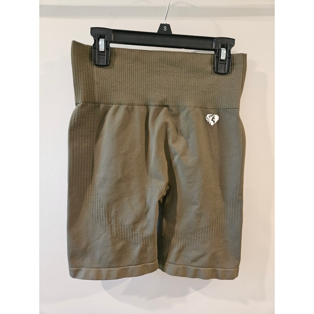 Women's Best Olive Green Seamless High Waisted Biker Shorts Ribbed Athletic SM